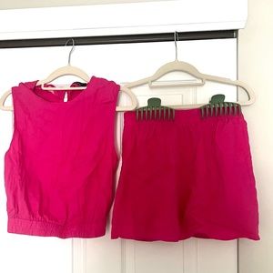 Hot Pink Two Piece Linen blend Skort Set